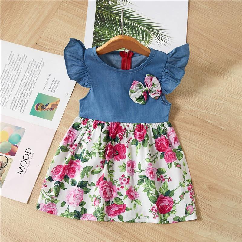 Baby Summer New Children Female Cotton A-Line Dress Kids Clothes Floral Princess Tutu Dresses For Girls