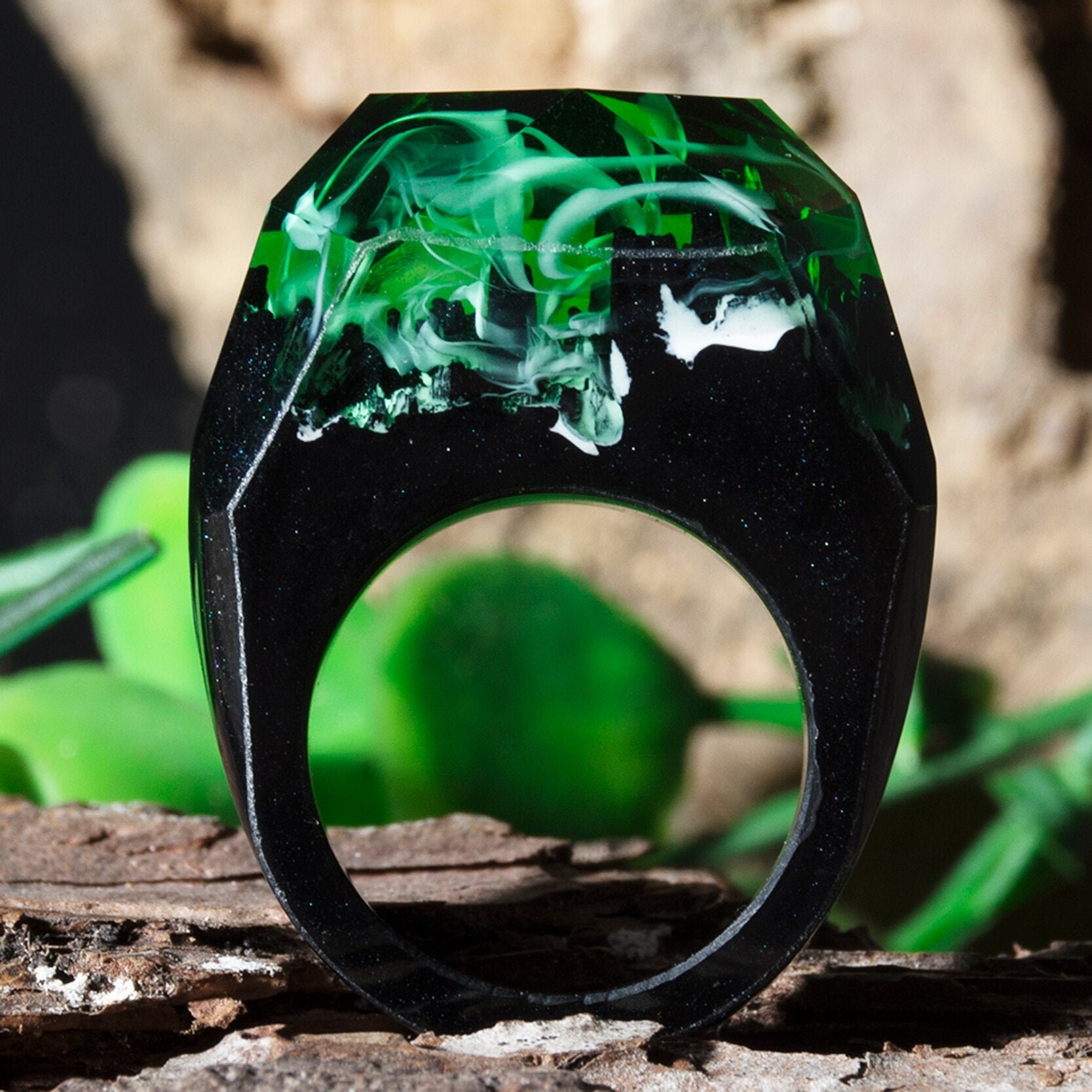 Modern Wooden Epic Resin Ring Elegant Luxury Wedding Epoxy Soul of The Forest Eco Epoxy Handmade