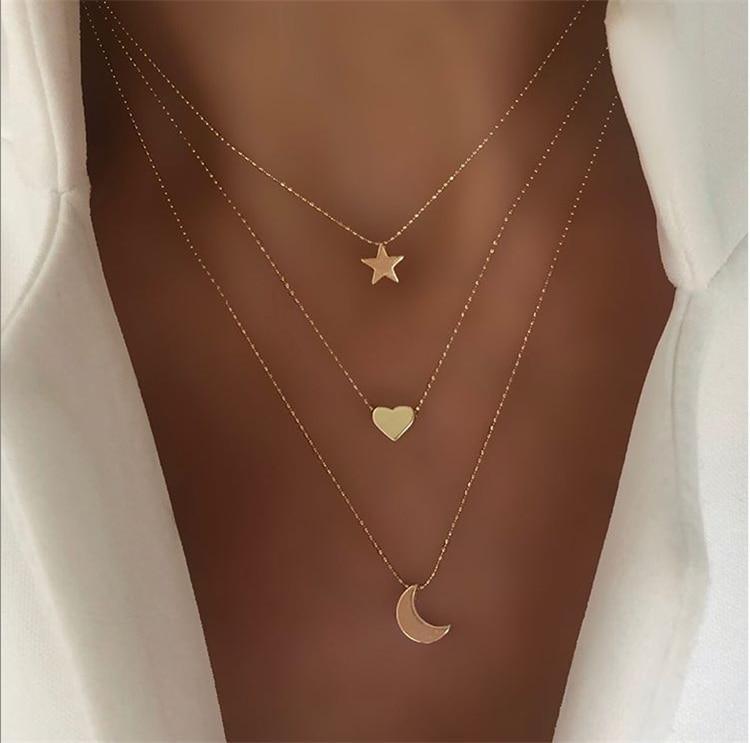 Boho Coin Shell Rose Pendant Necklace For Girl Moon Crystal Choker Necklaces Women Beach Fashion Statement  Jewelry