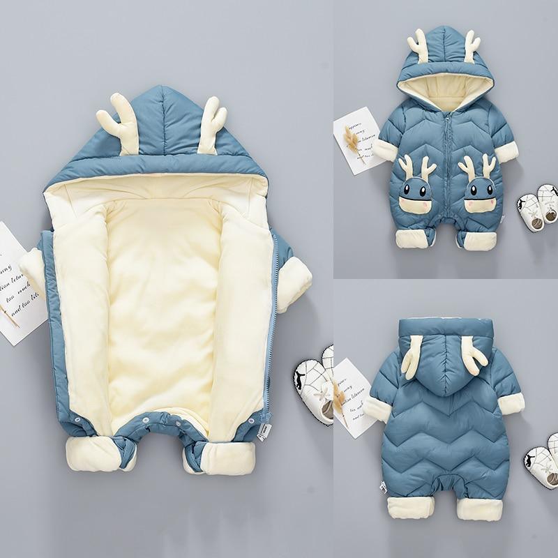 Modern Elegant Baby Warm Thick Cotton Hooded Jumpsuit Snowsuit Rompers Outfit for Children In Modern Design