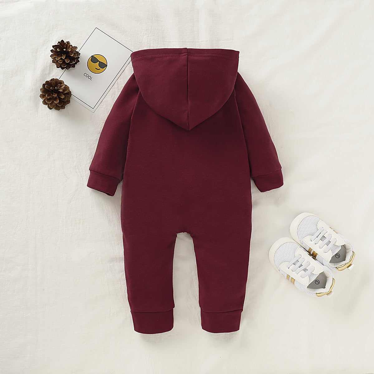 Newborn Clothing Solid Long Sleeve Hooded Button Pockets Romper Winter Warm Jumpsuit for Girls and Boys