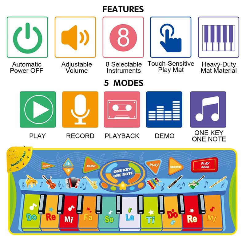 Big Size Music Piano Carpets and Multiple Musical Instruments Sounds Play Mat Educational Toys For Kids