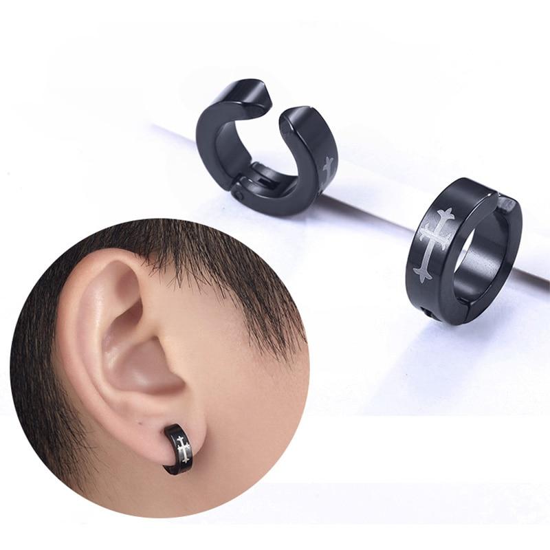 Modern Punk Titanium Steel Ear Clip Luxury Earrings For Men Women Elegant Print Pattern Black Trendy No Pierced Fake Ear Circle