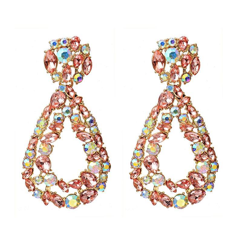 New Long Metal Hollowed-out Hanging Colorful Crystals Dangle Drop Earrings Fine Jewelry Accessories For Women