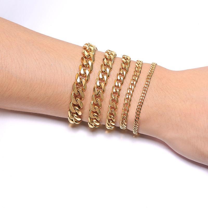 Men's Bracelet Curb Cuban Link Chain Stainless Steel Mens Womens Bracelets Bangle Gold Tone No Fade