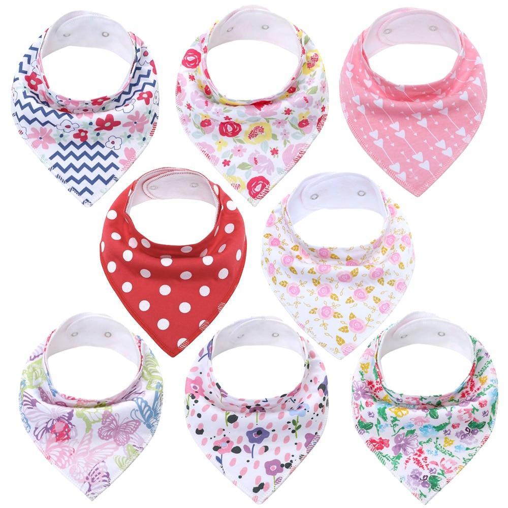 8PCS/SET Comfortable Colorful 100% Organic Cotton Adjustable Snaps Bandana Saliva Bibs For Baby Boys & Girls Kids