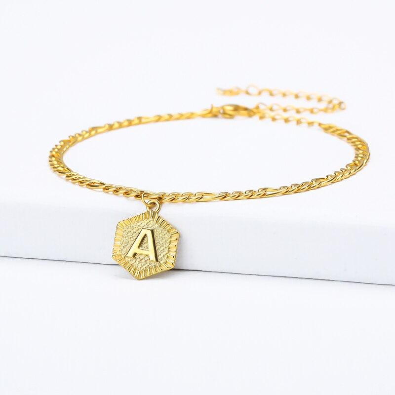 Luxury Modern Gold Initial Letter Anklet for Women Girl Or Men Fashion Alphabet Jewelry Brecelets for Hand or Leg