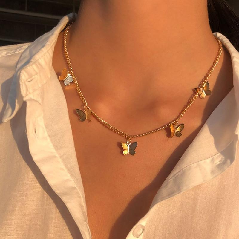 Modern Gold Chain Butterfly Pendant Choker Necklace Luxury For Women Statement Bohemian Beach Jewelry Gift Cheap