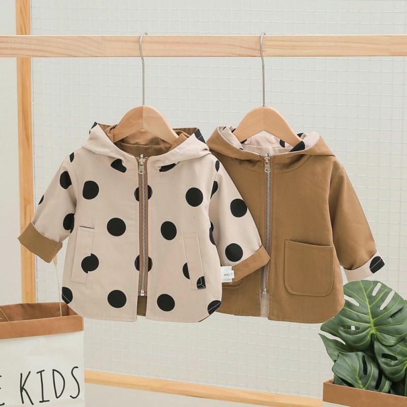 Modern Elegant Cute Dot Print Comfort Slim Cotton  Button Hooded Warm Coat  for Newborn Baby Girls With Two Face