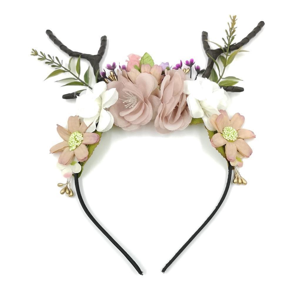 Luxury Christmas Antler Baby Girl Headbands Hair Accessories Xmas Deer Ear Flower Crown Hairband for Newborn Baby