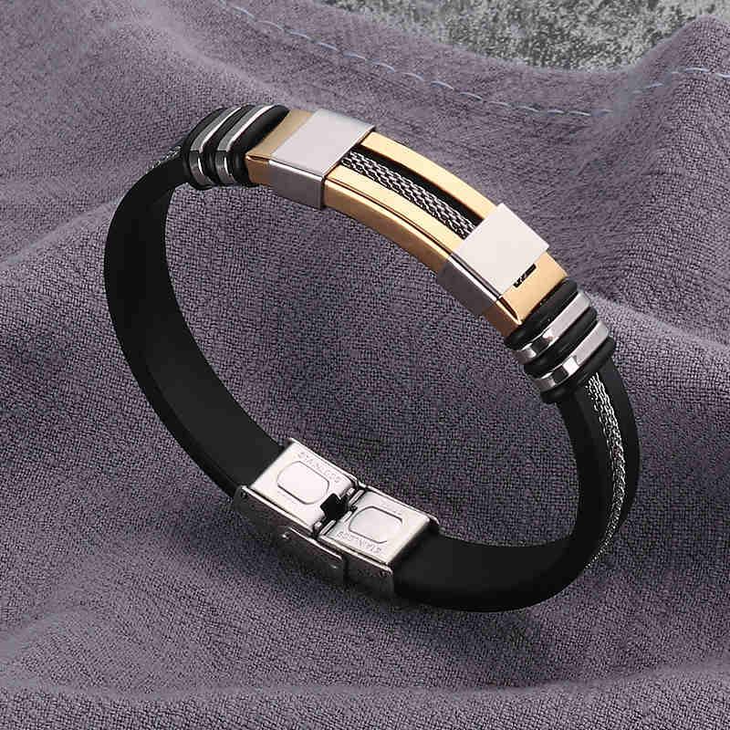 Stainless Steel Silicone Bracelet Men Jewelry Wrist Band Punk Style New Design Men Rubber Charm Brecelet