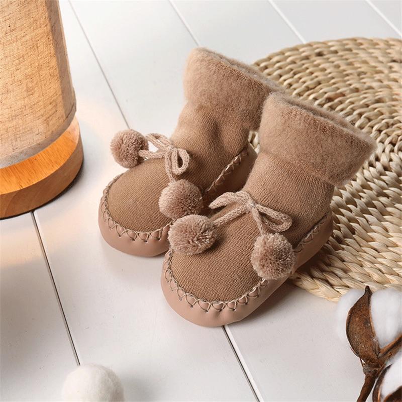 Warm Baby Shoes Newborn Autumn Winter Children Anti Slip Soft Solid Thicken Comfortable Butterfly Knot Shoes For Boys And Girls