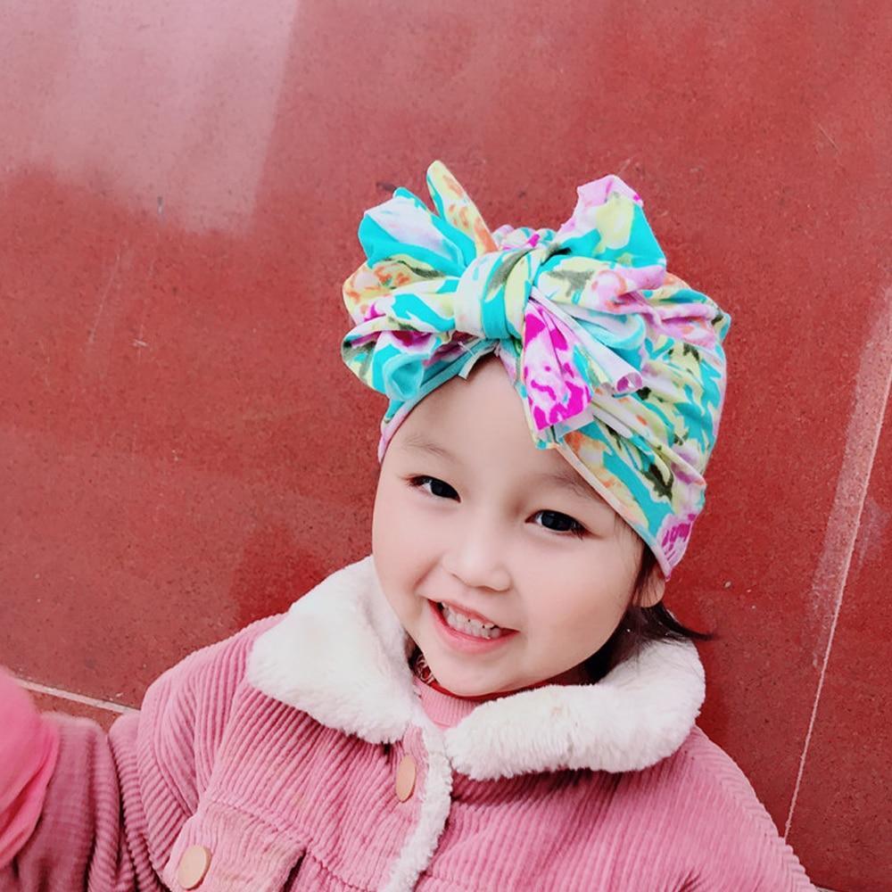 Cute Baby Hat Toddler Kids Soft Cotton Turban Beanies Hat Boy Girl Floral Bowknot Head Wraps