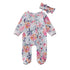 Baby Girls Footies Floral Print Ruffles Single Breasted Playsuit Headband Clothes Outfits For Girls with Bow Floral Printed