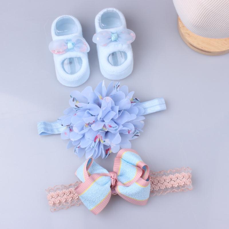 Flower Baby Girl Headband Socks Set Shoes With  Crown Bows Newborn Headbands For Girls Turban Baby Hair Accessories