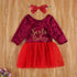 Autumn  Baby Girls Christmas Red Long Sleeve  Letters Printed Pattern Dress Festival Unique Design