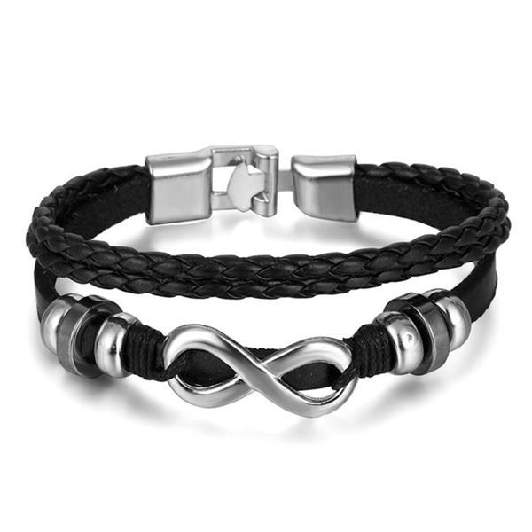 Vintage Black Bead Bracelets For Men Fashion Hollow Triangle Leather Bracelet & Bangles Multilayer Wide Wrap Jewelry For Men and Women