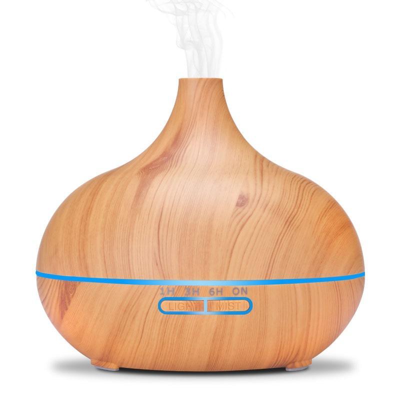 550ml Aromatherapy Essential Oil Diffuser Wood Grain Remote Control Ultrasonic Air Humidifier Cool Mister with 7 Color LED Light Baby Bedroom, Waterless Auto Shut-Off, 7 Colors Lights Changing