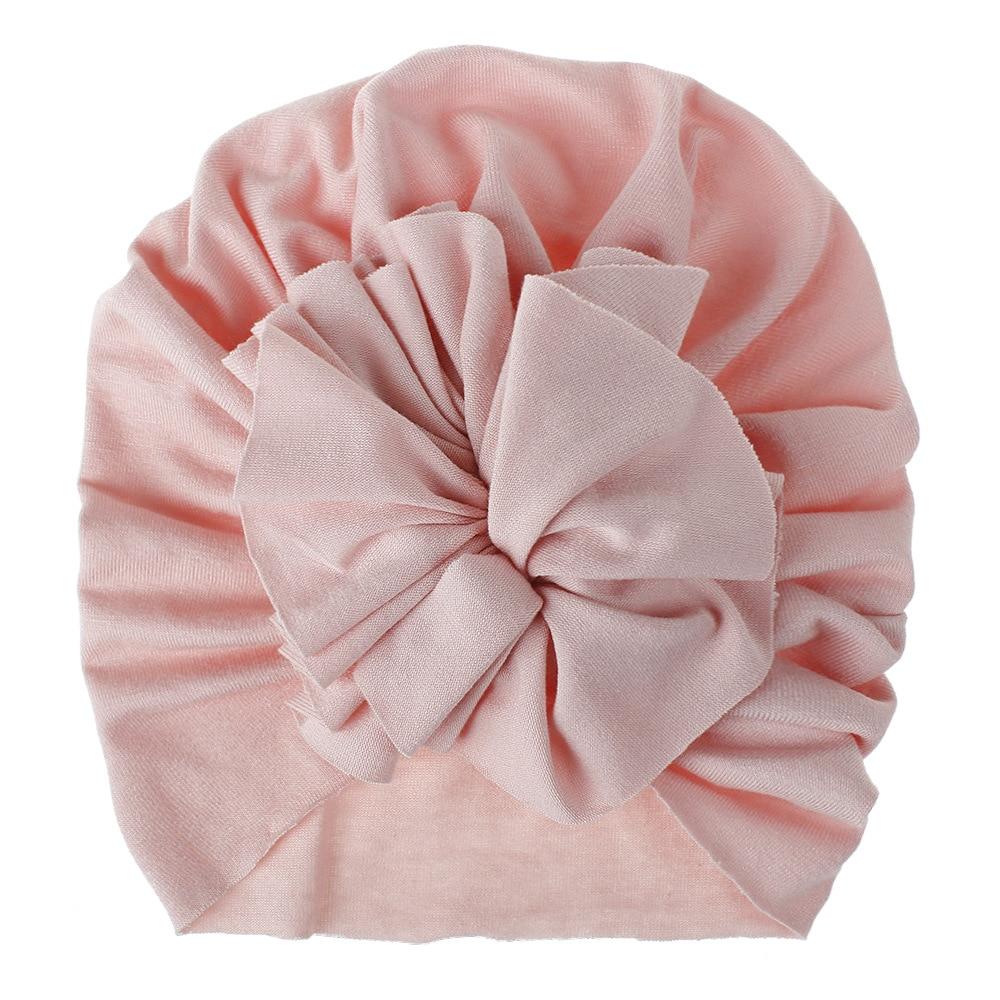 Handmade Pleated Flower Babies' Knitted Cotton Cloth Turban For Baby Girls In Elegant Style