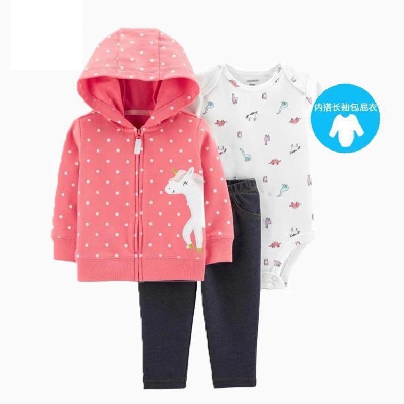 Modern Popular New Set Baby Cotton Long Sleeve Hooded Jacket Pant And Rompers For Newborn Outfits Unisex Clothing