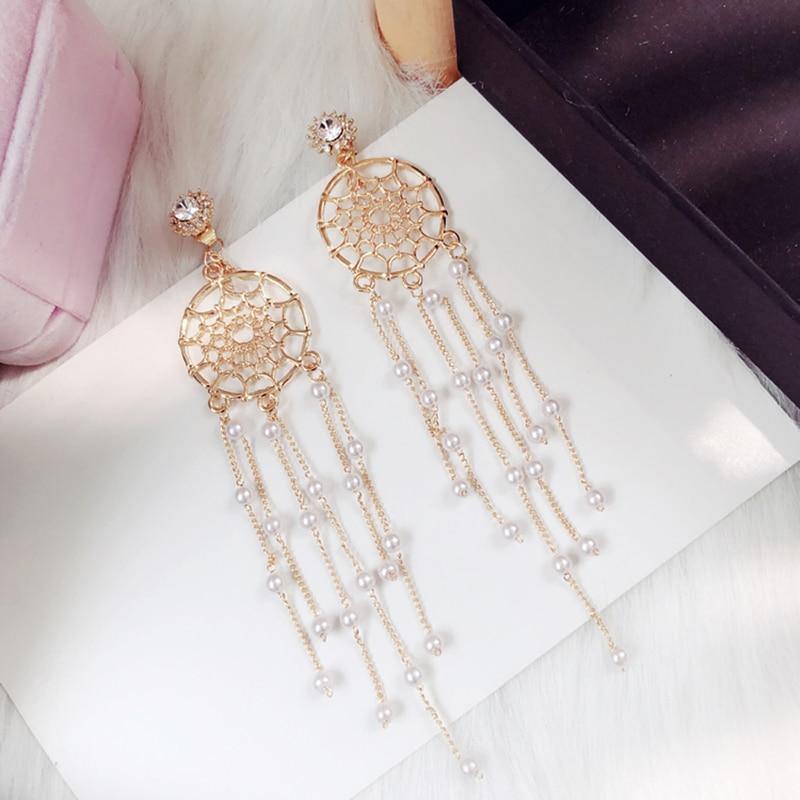 Modern Wind Long Tassel Pendant Luxury Vintage Stud Earrings Great Elegant Exquisite Prevent Allergy Women Jewlery