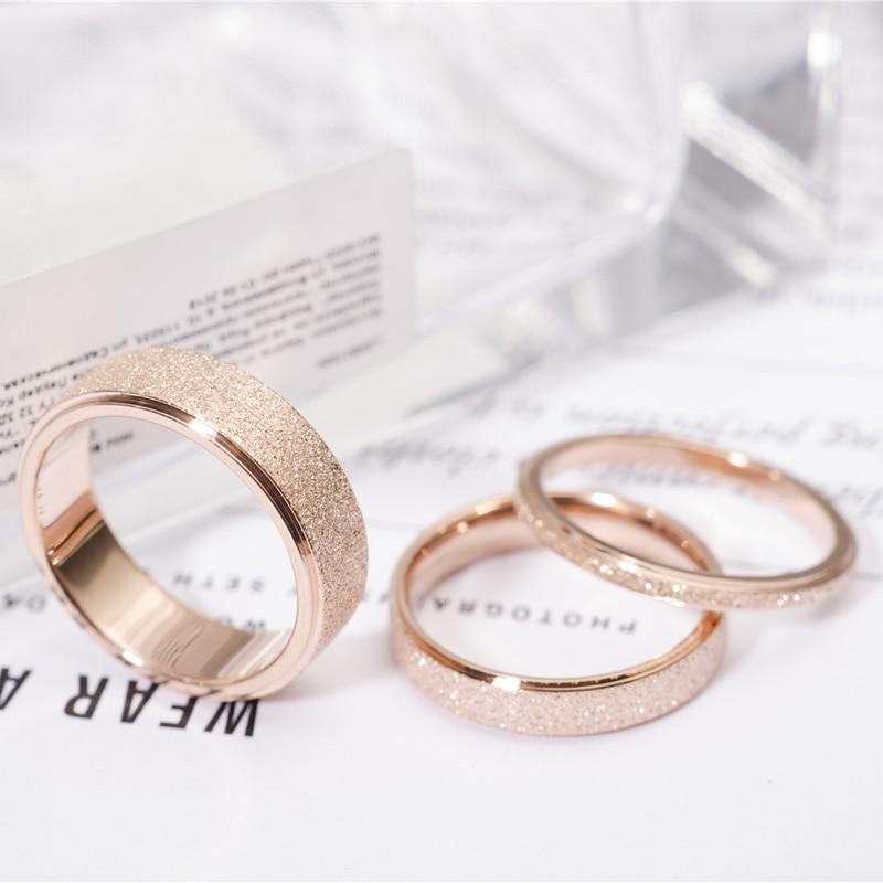 High Quality Fashion Simple Scrub Stainless Steel Women 's Rings 2 mm Width Rose Gold Color Finger  Gift For Girl In Modern Jewelry Design