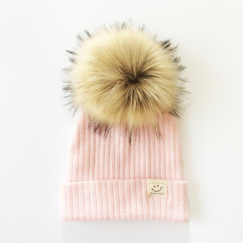 Winter Baby Boy Girl Artificial Pompom Knitted Hat Toddler Kids Caps With Pompon for Newborn