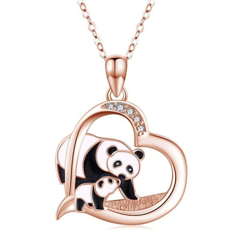 Modern Panda in Heart Statement Necklaces for Women Fashion Clear Crystal Cute Animal Necklace Wedding Jewelry Gift