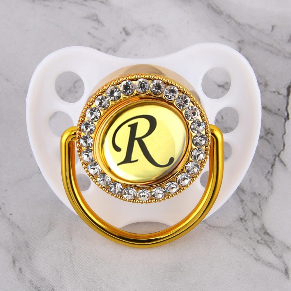 Luxury Glam Crystal White Bling Pacifier 26 Initial Letters Available Handmade Rhinestones Baby Pacifier For Baby