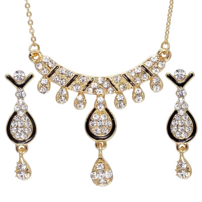 Luxury Gold Jewelry Sets Earrings Necklace Brecelet Ring Wedding African Beads Crystal Bridal Jewellery Set Rhinestone Ethiopian Jewelry