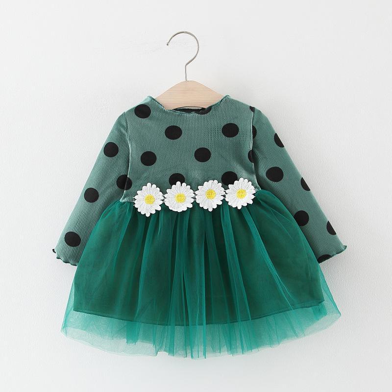 Luxury Long Sleeve Infant Dresses Polka Dot Daisy Fashion Baby Girls Clothing For Girls In Elegant Flower Desing For Little Princess