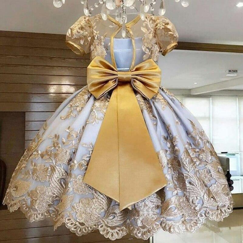 Handmade Luxury Princess Baby Girl 1 Year Birthday Dress Tutu First Christmas Party Cute Bow Dress Infant Modern Luxury Dress With Big Bow