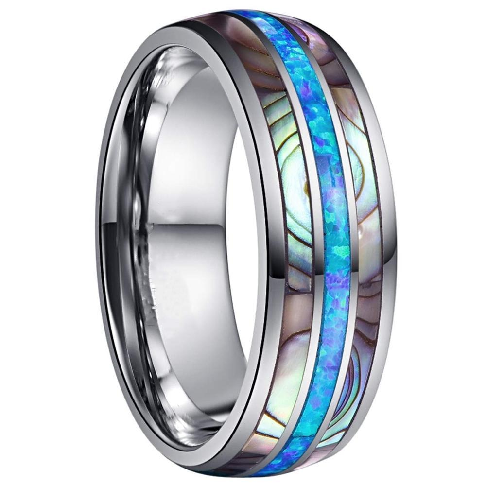 Luxury Elegant Silver 8mm Polished Finish Stainless Steel Ring Engraved Wedding Band For Men Jewelry style