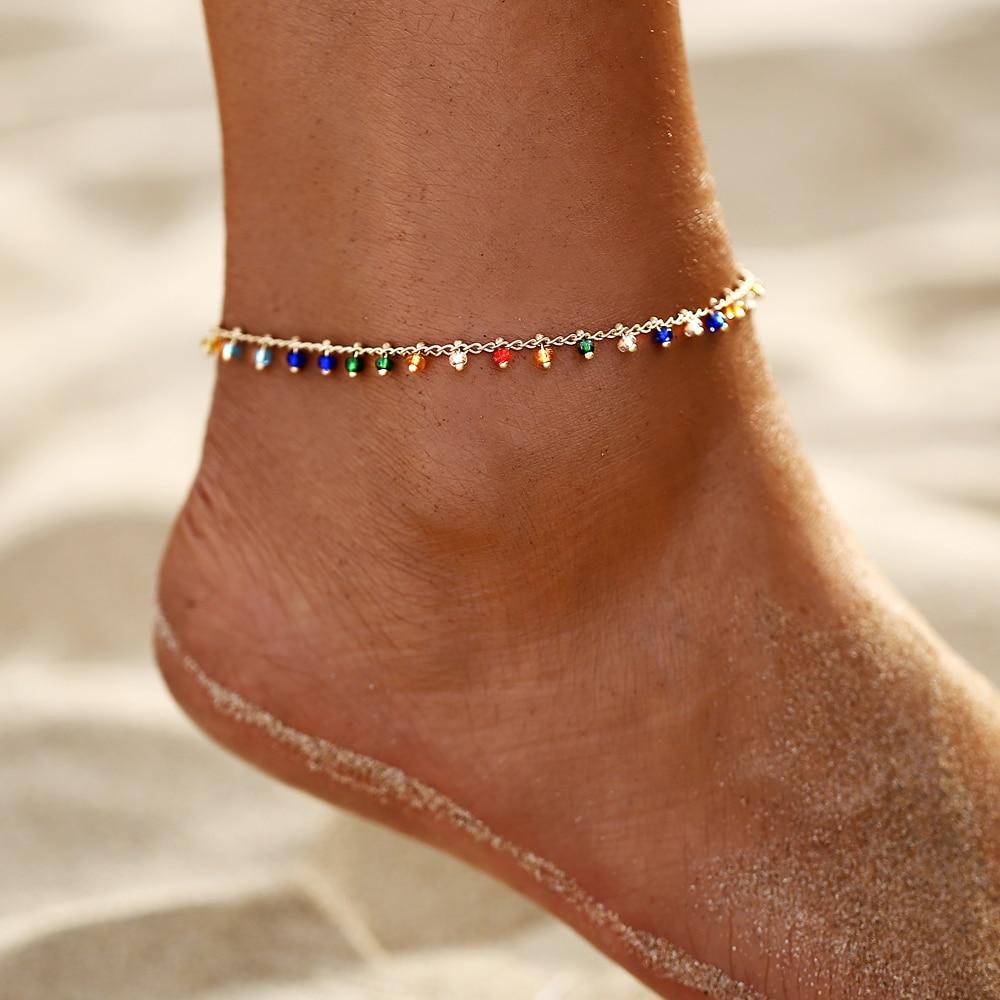 Brand NEW Handamde Luxury Bohemian Crystal Shell Anklets for Women Colorful Stone Multilayer Foot Bracelet In 19 Elegant Unique Designs