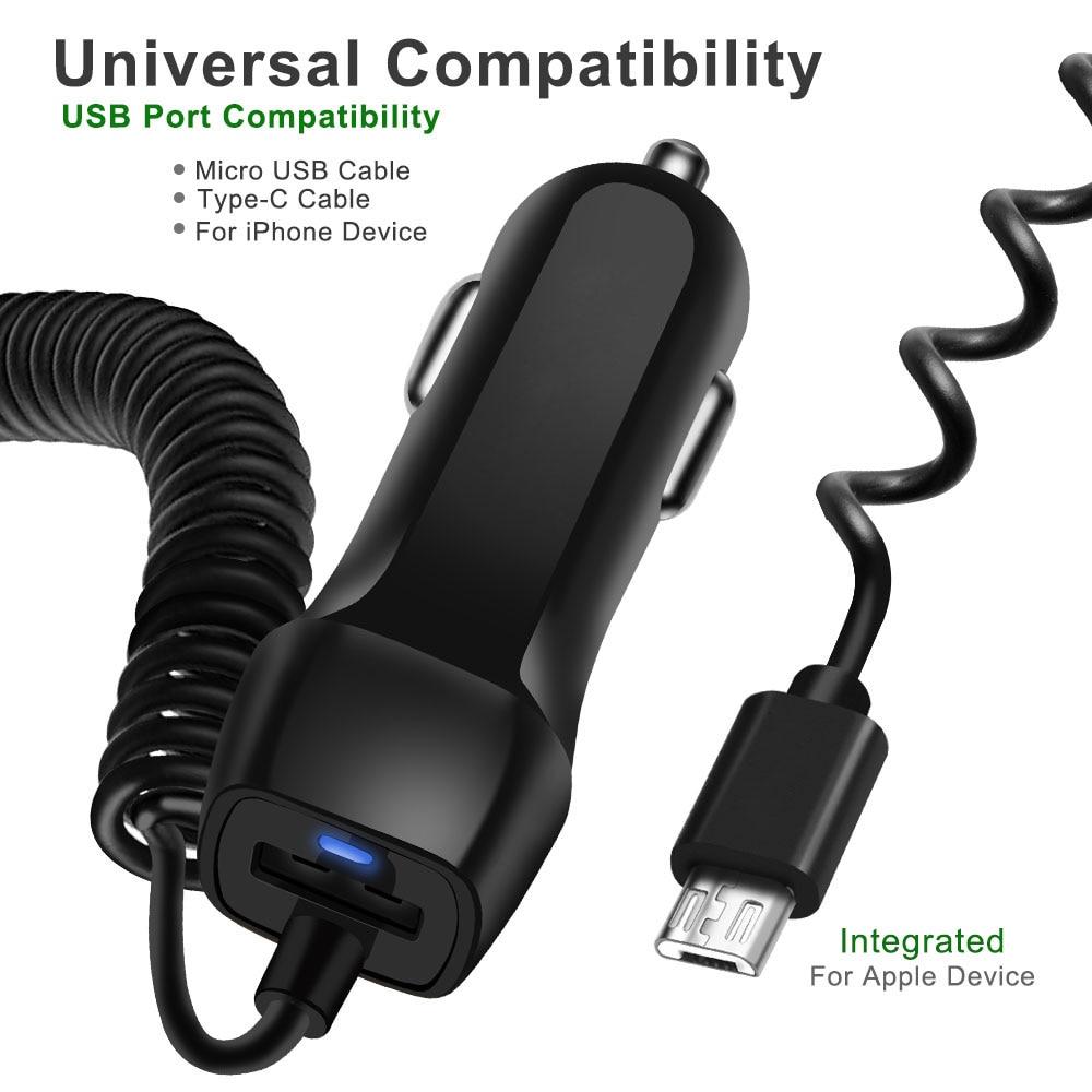 Car Charger With USB Cable Mobile Phone Charger Micro USB Type C Cable Fast Car Phone Charger