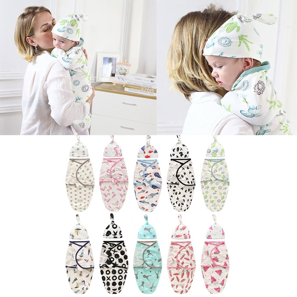 Baby Swaddle Blanket With Cap For Newborn Wrap Cotton Swaddling Bag Baby Envelope Sleep sack  Blanket .