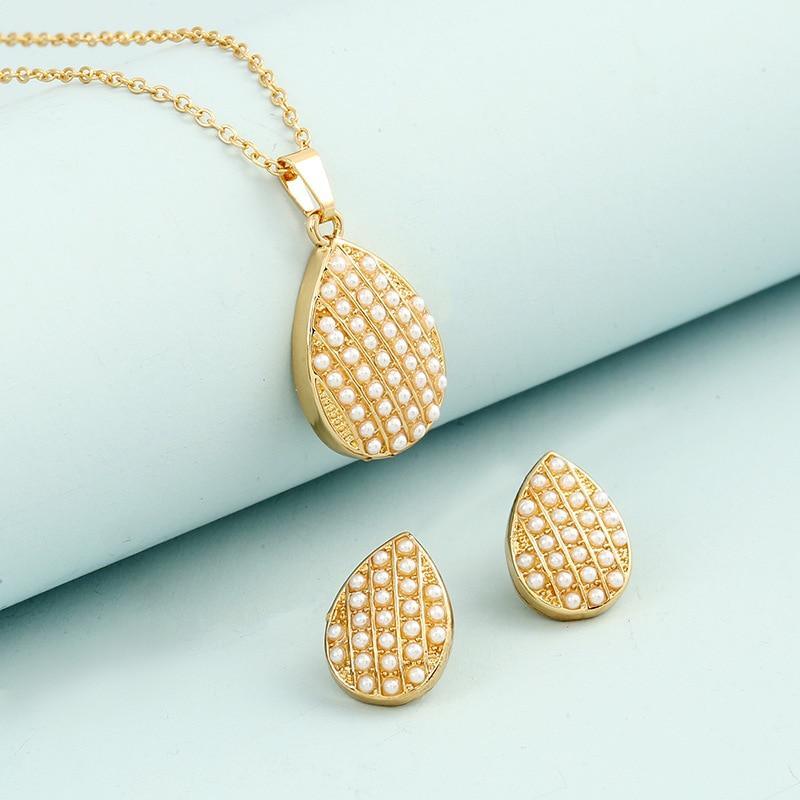 Luxury Fashion Jewelry Gold-color Romantic Austrian Crystal Heart Shape Chain Necklace and Earrings Jewelry Sets For Women