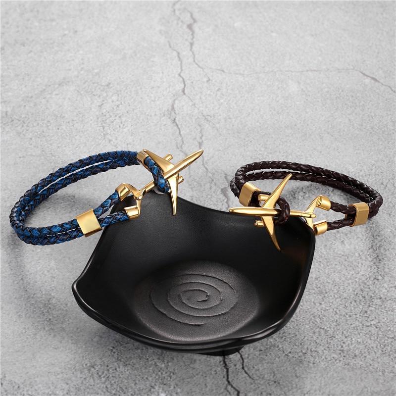 Modern Stainless Steel Airplane Anchor Luxury Bracelets For Men And Women Genuine Multi-Layer Leather Elegant Bracelet Freestyle Home Jewelry