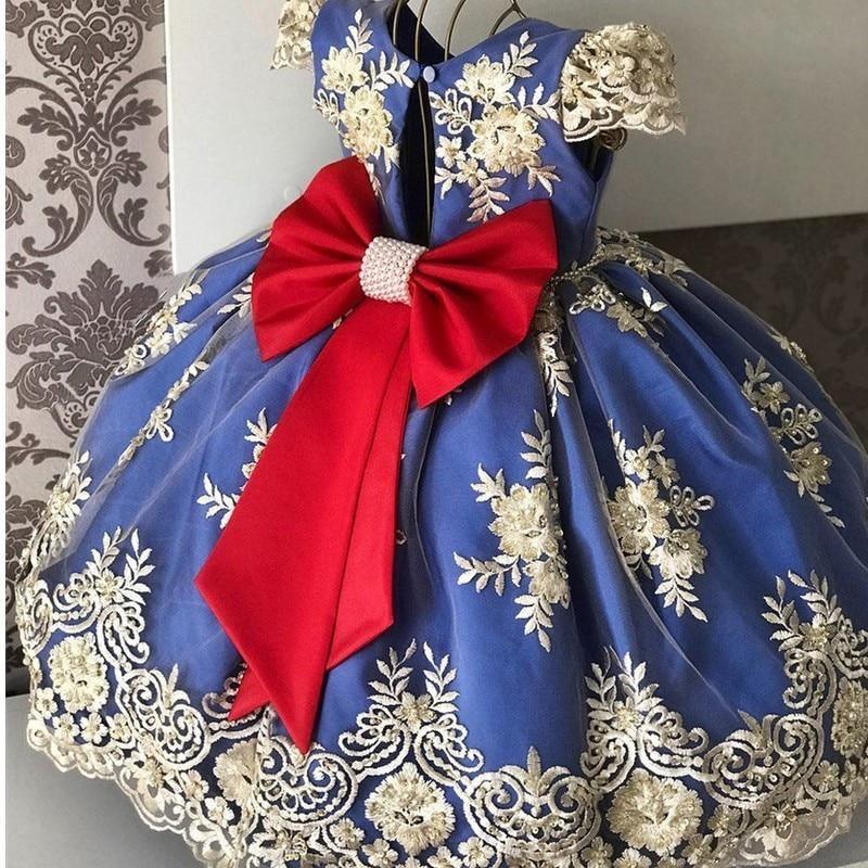 Handmade Luxury Princess Baby Girl 1 Year Birthday Dress Tutu First Christmas Party Cute Bow Dress Infant Modern Luxury Dress With Big Bow