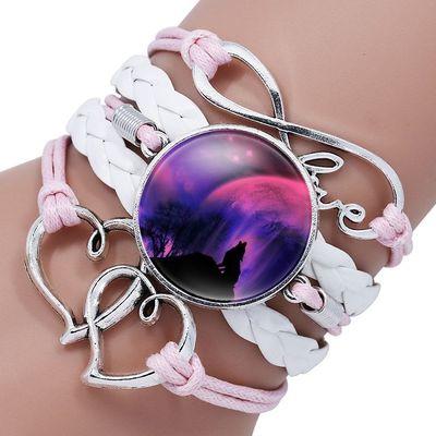 Classic Retro Wolf Head Elegant Bracelet Leather Bangle Luxury Bracelet Jewelry Boho Glass Moon Men Wrap Bangles For Men Women