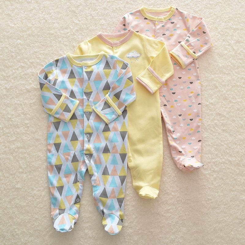 3Pcs Baby unisex Rompers  Long Sleeve Sleep suit Cartoon Jumpsuit Baby Pajamas Stes For Kids Between 0-12Months