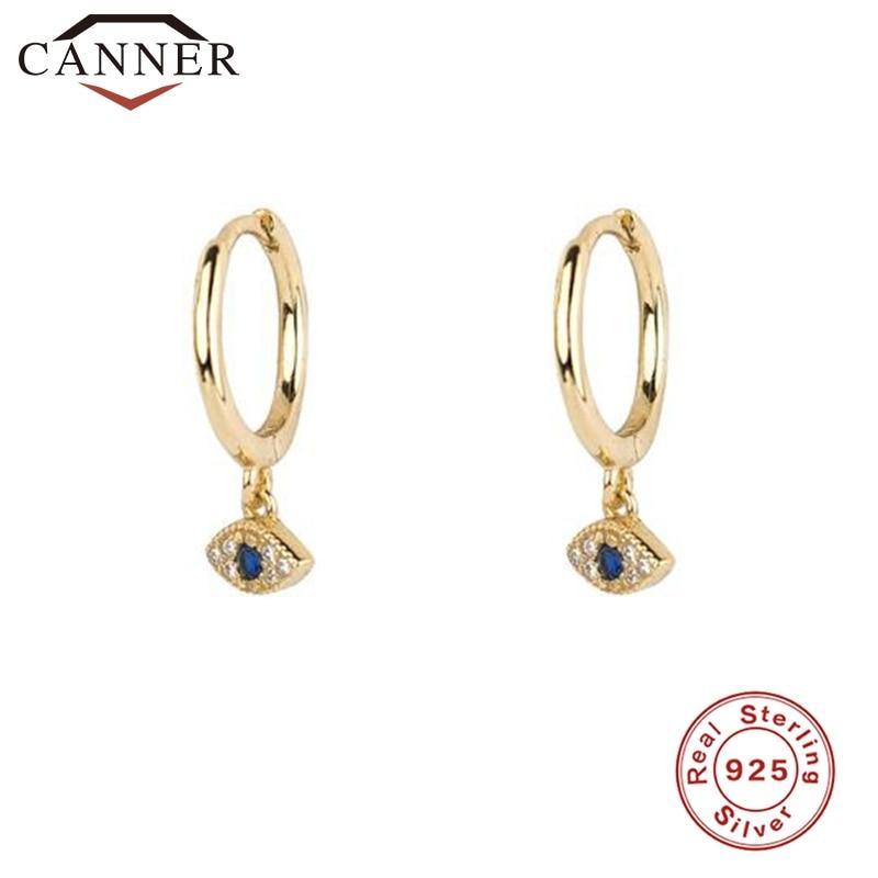 Small Luxury Hoop Epic Earrings Sterling Silver Zircon Earrings Elegant Round Silver Gold Color Eye Hoop