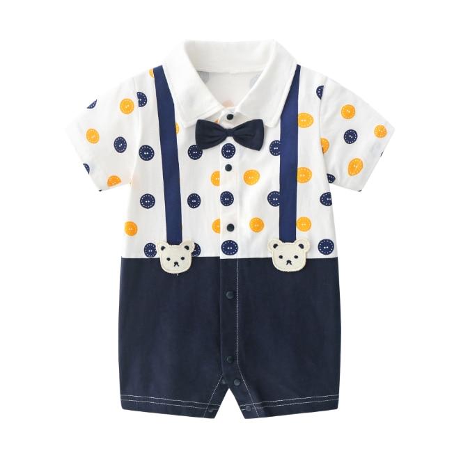 Modern Luxury New Born Baby Summer Gentleman Rompers for Baby Boys Cotton Jumpsuit 0-12M