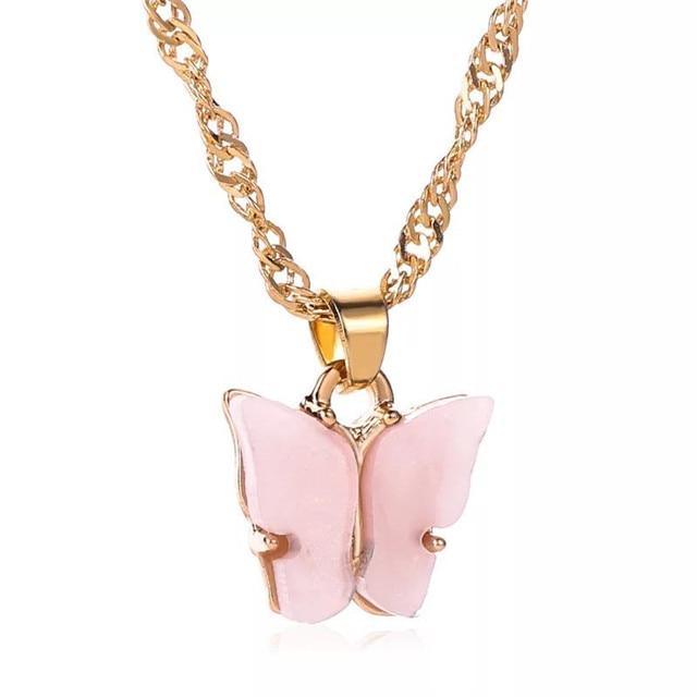 Luxury Fashion Acrylic Butterfly Stud Cute Butterfly Pendant Necklace and Earrings For Women Colorful Girls Jewelry Gifts