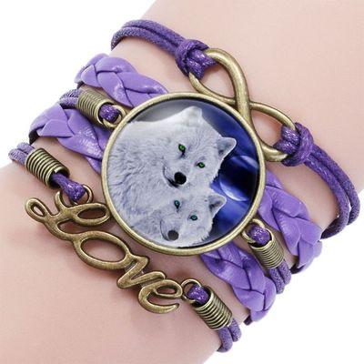 Classic Retro Wolf Head Elegant Bracelet Leather Bangle Luxury Bracelet Jewelry Boho Glass Moon Men Wrap Bangles For Men Women