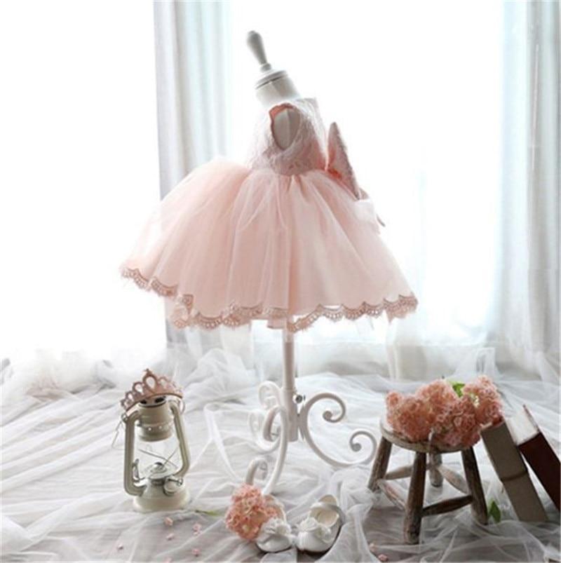 Luxury Modern Designer Baby Girls Flower Gowns Baptism Princess tutu Birthday Dress WIth Big Bow On Back