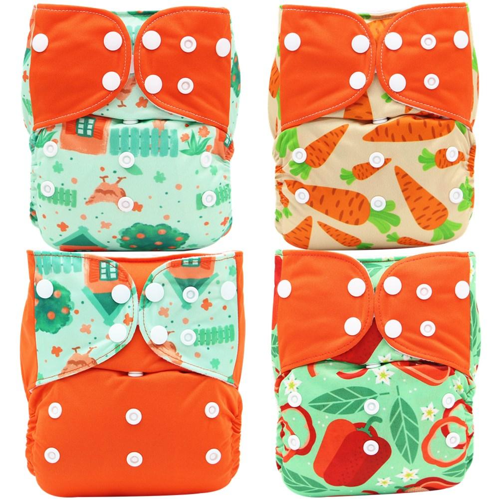 4PCS Set Diaper Cover Washable Diaper Eco-friendly Ecological Adjustable Baby Nappy Reusable Cloth Diapers In Printed Design For Baby and Kids