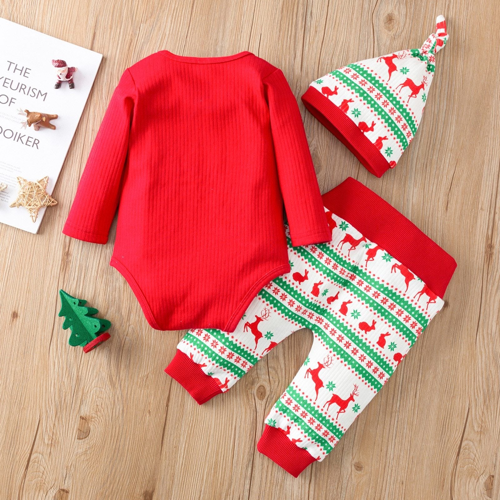 Christmas Romper Bodysuit Pants Hat Set for Newborn Baby Girls/Boys In New Year Holiday Design For Boys and Girls