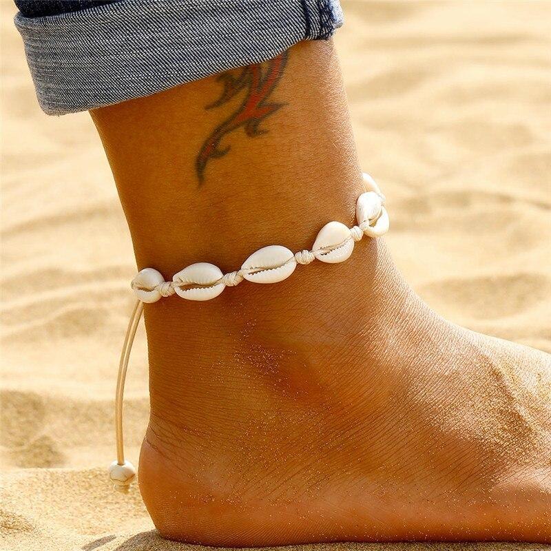 Bohemian Shell Anklets for Women Handmade Leather Woven Natural Shell Foot Jewelry