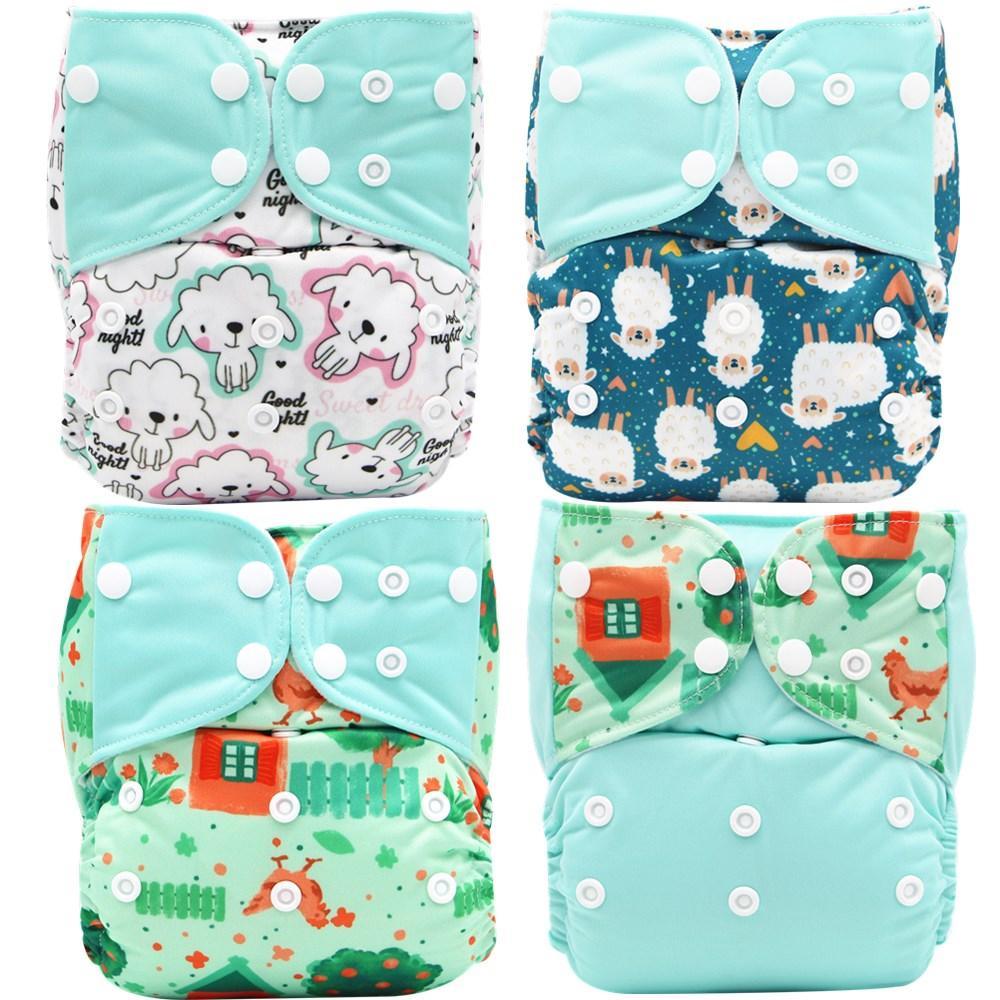 4PCS Set Diaper Cover Washable Diaper Eco-friendly Ecological Adjustable Baby Nappy Reusable Cloth Diapers In Printed Design For Baby and Kids